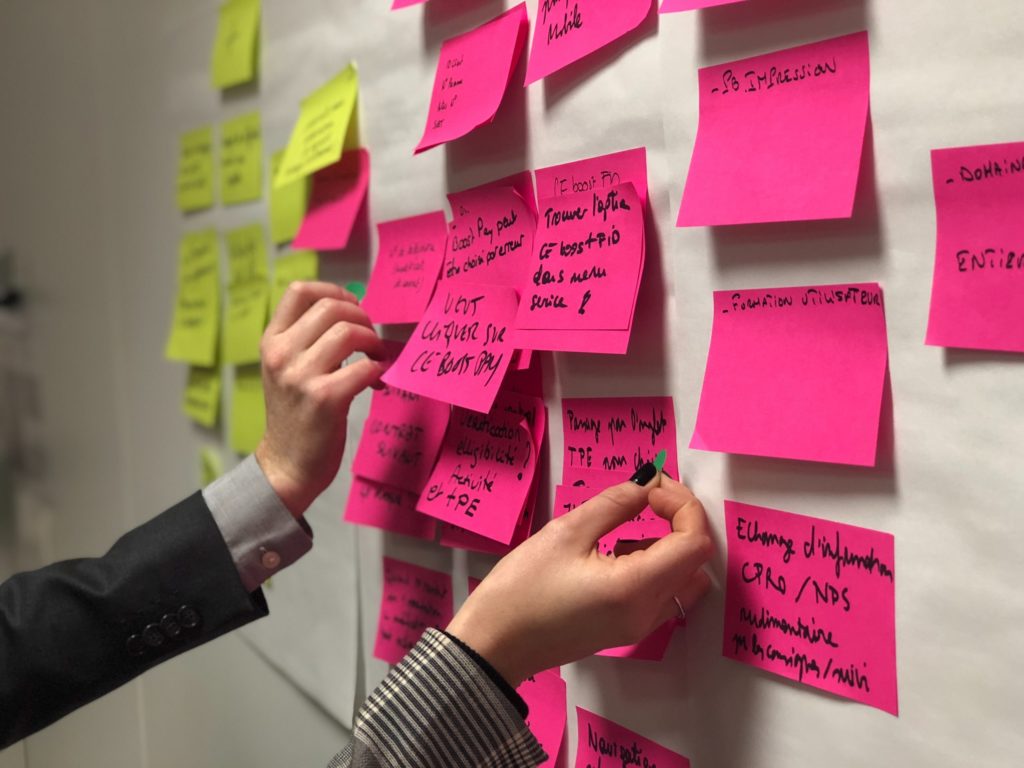 Obrazek przedstawia ścianę z karteczkami.. Zwinne zarządzanie projektami wstęp do Agile. Obrazek przedstawia ścianę z karteczkami.. Zwinne zarządzanie projektami wstęp do Agile.